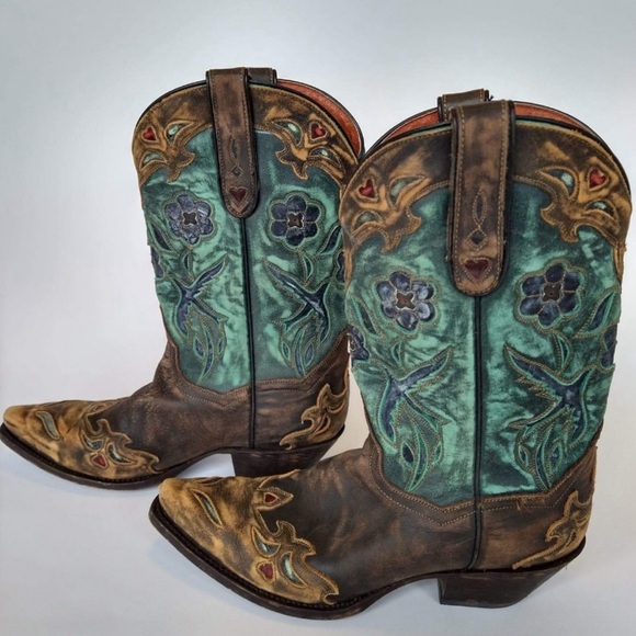 Dan Post Vintage Blue Bird Women's
DP3544 Chocolate Teal Snip Toe Boots - Picture 5 of 13